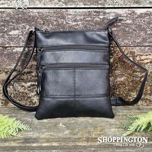 Crossbody Handbag Double Zip Detail Black