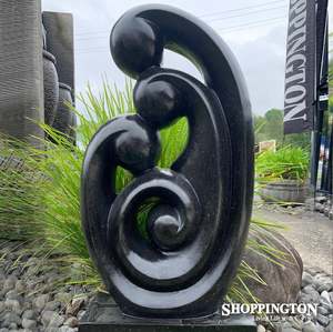 Garden Sculpture - Terrazzo Family Statue / Black 110cm