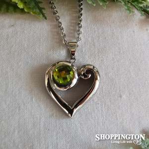 Sale: Necklace - Stainless Steel Green Heart
