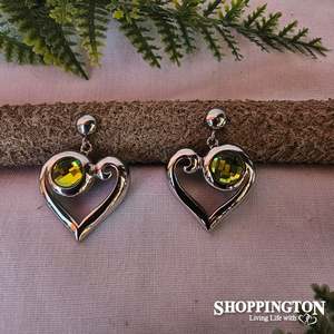 Sale: Earrings - Green Heart Stainless Steel