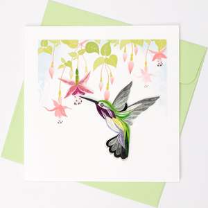 Books Stationary: Handmade Gift Card - Quilled Hummingbird