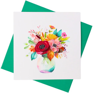 Books Stationary: Handmade Gift Card - Quilled Flower Vase