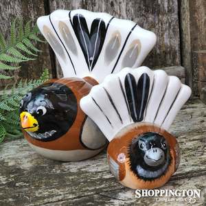 NZ Made Garden Ornament - Splashy Bird Art / Fantail Large