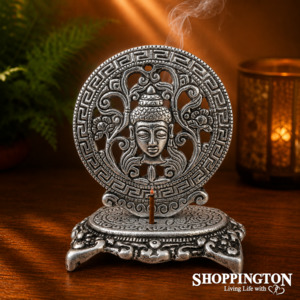 Health Wellbeing: Incense Holder - Silver Metal Buddha Head