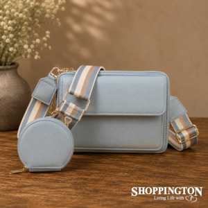 Fashion Accessories: Crossbody Handbag Triple Compartment with Coin Purse - Baby Blue