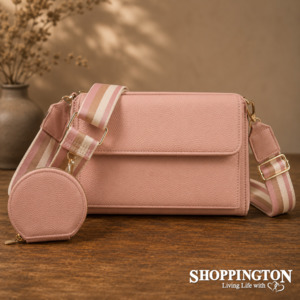 Crossbody Handbag Triple Compartment with Coin Purse - Pink