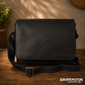 100% Leather Mini Messenger Steven 11" - Black