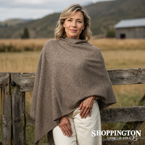 Fashion Accessories: 100% NZ Made Two Way Poncho / Mocha