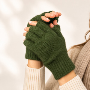 100% NZ Made Koru Knitwear - Possum Merino Fingerless Gloves / Moss
