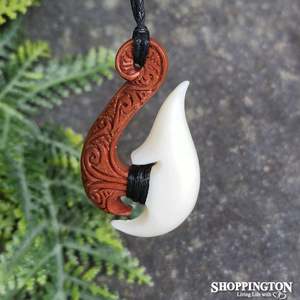 Gifts For Him: Bone and Wood Traditional Fish Hook Necklace