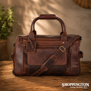 Gifts For Him: 100% Leather Pathfinder Wheeled Duffel Trolley Bag