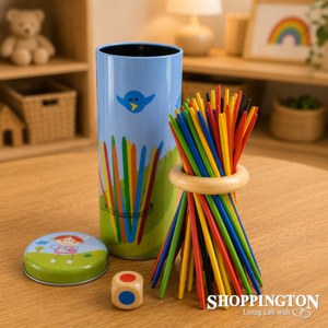 Wooden Pick Up Sticks in Tin