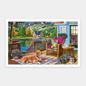 Showpiece 1000 Piece Puzzle: Terrace Near the Mountain Lake - 1000 Piece Jigsaw Puzzle