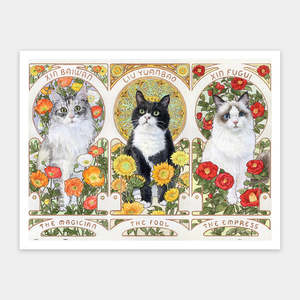 Showpiece 1200 Piece Puzzle: Three Pictures of Cats in the Alphonse Mucha Style - 1200 Piece Jigsaw Puzzle