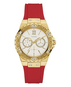 Womens Watches: Guess Gold Tone Case Red Silicone Women's Watch GW0431L1