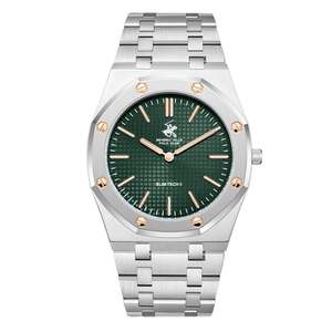 Mens Watches: Beverly Hills Polo Club Sim Tech 5 Green Dial Silver Watch - BP3825X.370
