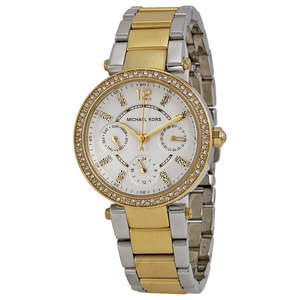 Almost Gone: Michael Kors Mini Parker White Glitz Dial Two Tone Women's Watch - MK6055