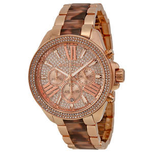 Michael Kors Wren Chronograph Crystal Pave Dial Rose Gold-tone and Tortoise-shel&hellip;