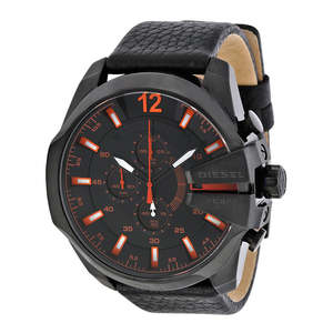 Diesel: Diesel Chronograph Black Dial Black Leather Men's Watch DZ4291