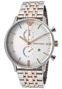 Emporio Armani Steel Two Tone Silver Rose Gold Chronograph Men's Watch AR0399