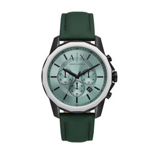 Armani Exchange: Armani Exchange Banks Chronograph Green Leather Strap Watch - AX1725