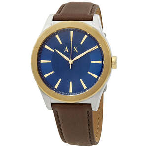 Armani Exchange: Armani Exchange Nico Mutli-colour Brown Leather Blue Dial Gold Watch - AX2334
