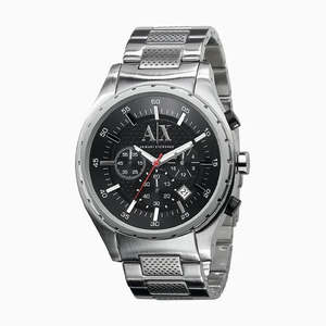 Armani Exchange Silver Chronograph Black Dial Men's Watch - AX1057