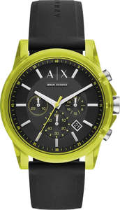 Armani Exchange: Armani Exchange Outer Banks Chronograph Black & Green Watch - AX1337
