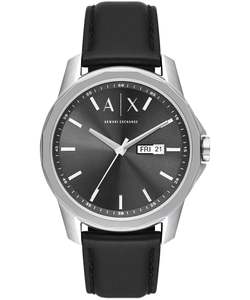 Armani Exchange: Armani Exchange Banks Black Leather Men's Watch - AX1735
