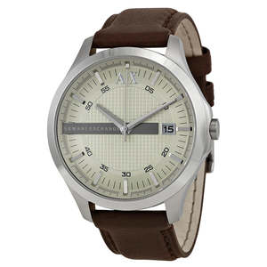 Armani Exchange Whitman Silver Dial Brown Leather Date Watch - AX2100