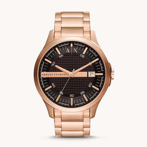 Armani Exchange: Armani Exchange Hampton Date Black Dial Rose Gold Watch - AX2449