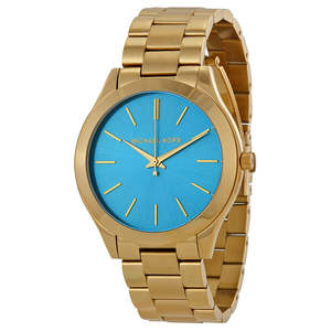 Womens Dress Watches: Michael Kors Runway Blue Dial Gold Tone Stainless Steel Ladies Watch MK3265
