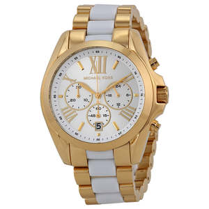 Womens Fashion Watches: Michael Kors Bradshaw Chronograph White Dial Two-tone Ladies Watch MK5743