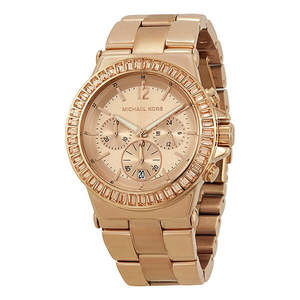 Michael Kors Rose Gold-tone Baguette Bezel Chronograph Ladies Watch MK5412