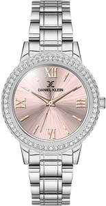 Daniel Klein Pink Dial Silver Diamond Watch DK.1.12922-6