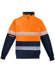 Hoodies Fleece: Mens Orange Flame Hi Vis 1/4 Zip Brushed Fleece Pullover - Hoop Taped