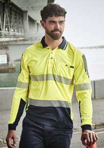Polos Vests: Mens Hi Vis Flux Segmented Tape Long Sleeve Polo