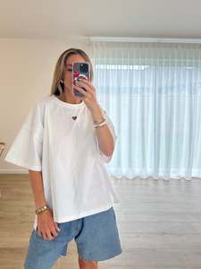 Tops: Love heart split tee - White PRE ORDER