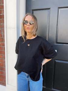 Tops: Love heart split tee - Black PRE ORDER
