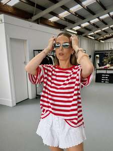 All: Red Stripe Split Tee