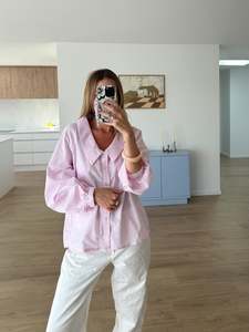 All: Pink Stripe Collared Shirt