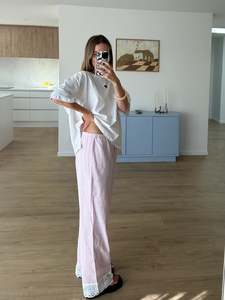 All: Drawstring embroidered pant - pink stripe