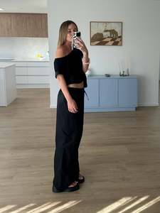 All: Drawstring embroidered pant - black