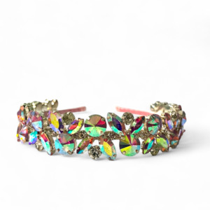 Luxury Diamante Gold Hair Accessories: Handmade Louisa Crown Rainbow Rhinestone Headband | Luxury Child's Hair Accessory