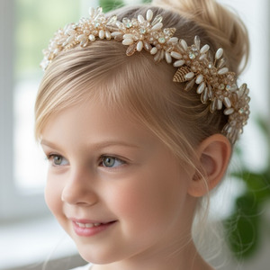 Luxury Diamante Gold Hair Accessories: Girls Blush Crystal Flower Crown Headband - The Lily Rose