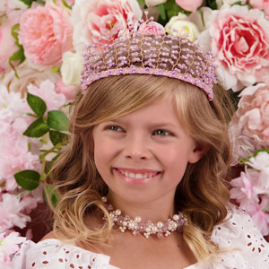 Love & Faith Hand-Beaded Princess Crown – Lilac Pearl and Pink Crystal Tiara for Girls