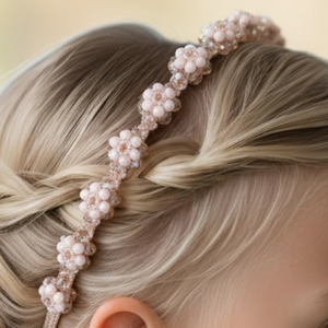 Pansie Girls Designer Handmade Crystal and Pearl Flower Headband