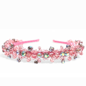 The Andrea Luxury Girls Pink Crystal Headband with Rainbow Rhinestones