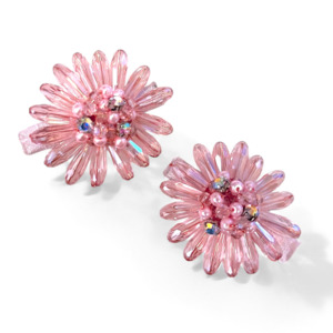 Button: The Mia handcrafted kids pink crystal flower clip set
