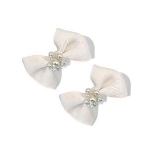 Kids Designer White Hair Accessories: The Aster Childs White Bow Clip Set